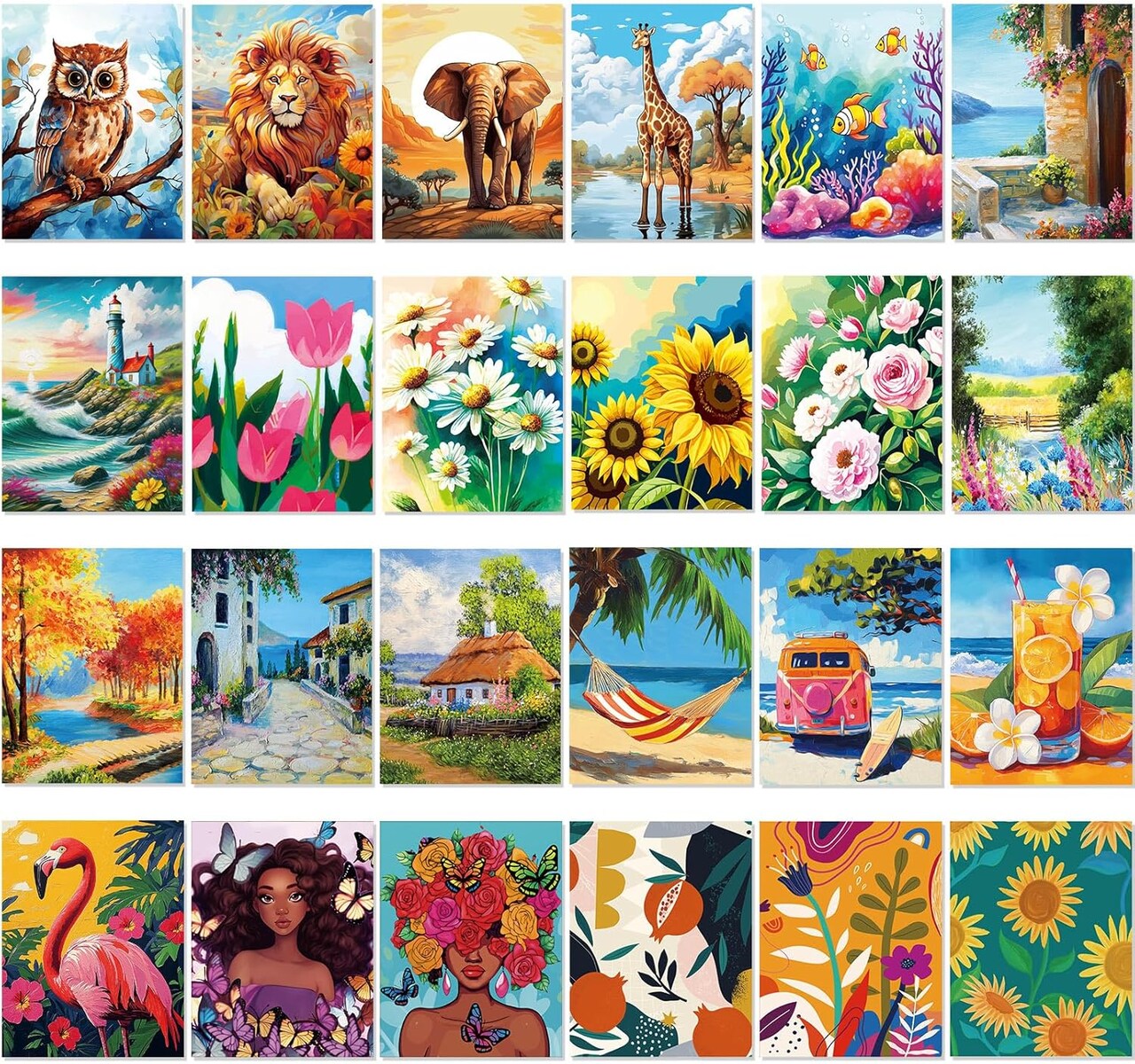 24 Pcs Pre Drawn Canvas for Painting Adult Pre Printed Canvas Bulk Sip and Paint Kit Stretched Panels Paint Set for Theme Valentine Painting Night Party Favor(Mixture,8 x 10 Inch)